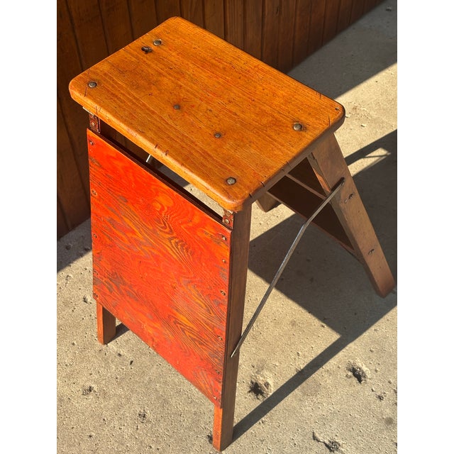 1920s Goodform Step Ladder … Stooladder by Hincher … Rare Hard Maple Stepladder For Sale - Image 6 of 12