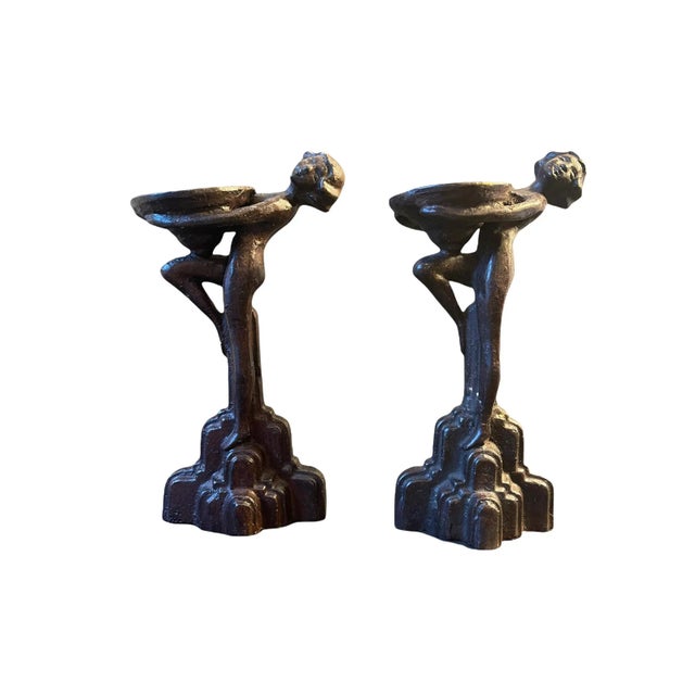 1920s Art Deco Spelter Figural Compote Sculptures- a Pair For Sale - Image 13 of 13