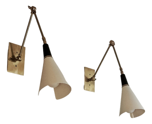 Italian Wall Lamps in Brass and Ivory Lacquer, Set of 2