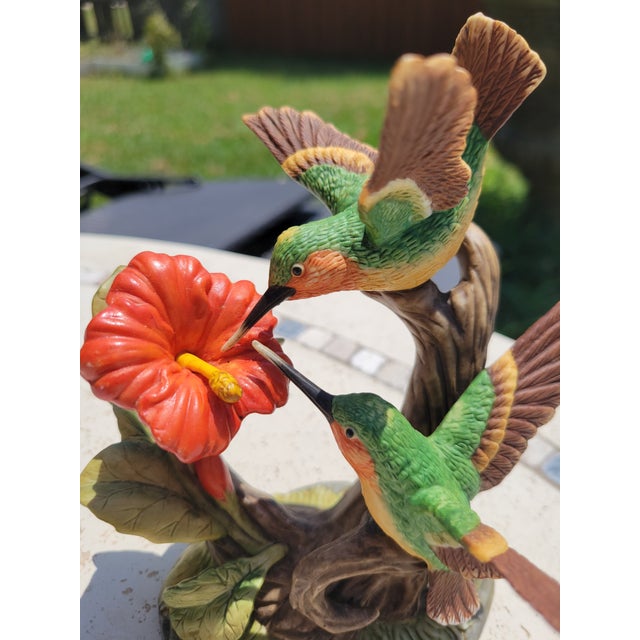 Traditional Ruby Throated Hummingbird With Hibiscus For Sale - Image 3 of 4