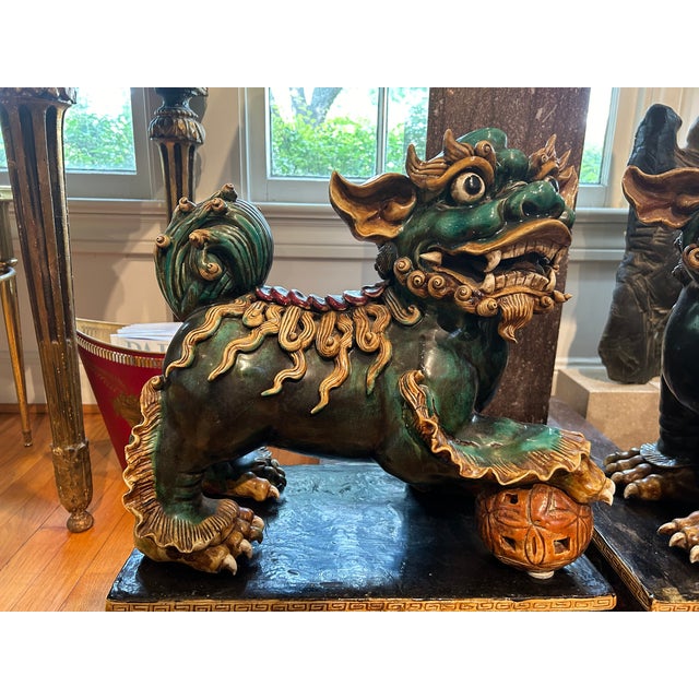 Pair of 19th Century Chinese Foo Dogs on Stands For Sale - Image 4 of 10