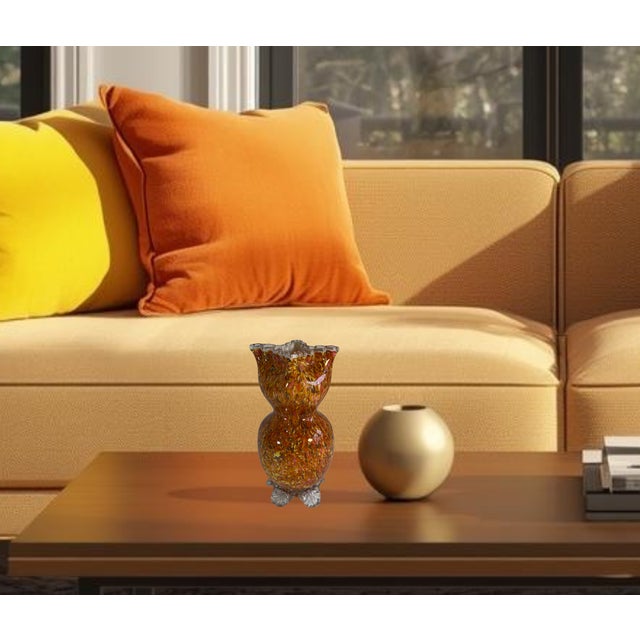 Antique Franz Welz Style Art Glass Orange Confetti Vase With Crimped Lip For Sale - Image 9 of 18