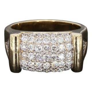 Mid 20th Century 14k Yellow Gold Men's Ring With 1.34ct G/Si3 Round White Diamonds - Size 9 For Sale