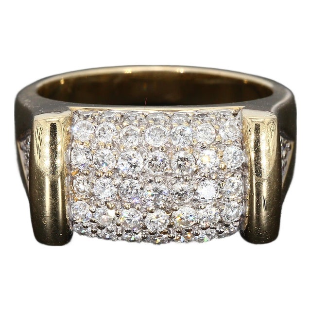 Mid 20th Century 14k Yellow Gold Men's Ring With 1.34ct G/Si3 Round White Diamonds - Size 9 For Sale