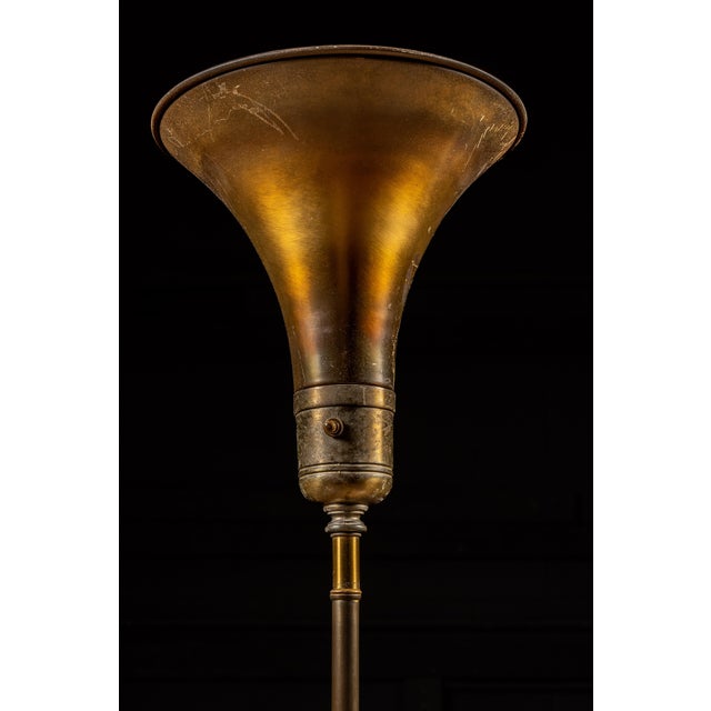 Vintage Art Deco Brass Torchiere Floor Lamp With Inverted Pyramidal Shade For Sale - Image 4 of 7