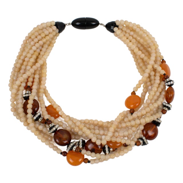 Angela Caputi Choker Necklace Latte and Amber Multi-Strand For Sale