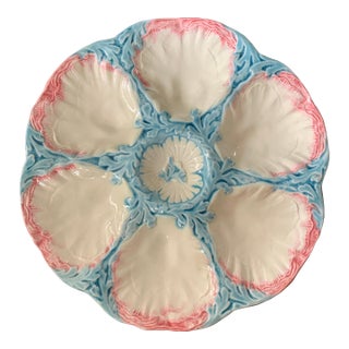 Late 19th-Century Gien Majolica Pink and Blue Oyster Plate For Sale