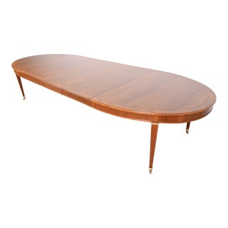 Baker Furniture French Regency Louis XVI Burled Walnut and Brass Extension Dining Table, Newly Refinished For Sale