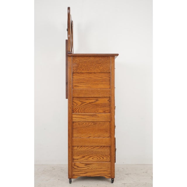 Mid 20th Century Eastlake Quarter Sawn Oak Tall Dresser With Beveled Mirror For Sale - Image 10 of 13
