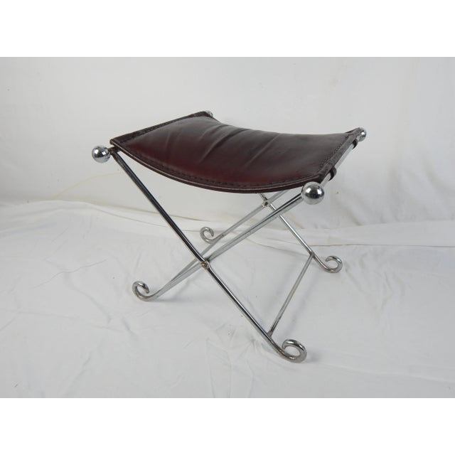 Italian Modern Chrome & Leather Curule Window Seat For Sale - Image 12 of 12