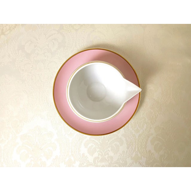Art Deco New Vista Alegre Illuminati Sauceboat With Matching Pink Under Plate Portugal Luxury Hand Painted Porcelain Watercolor Lotus Flower New With Tag For Sale - Image 3 of 10
