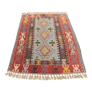1960s Turkish Traditional Tribal Design Red Hand Knotted Oushak Kilim Rug For Sale