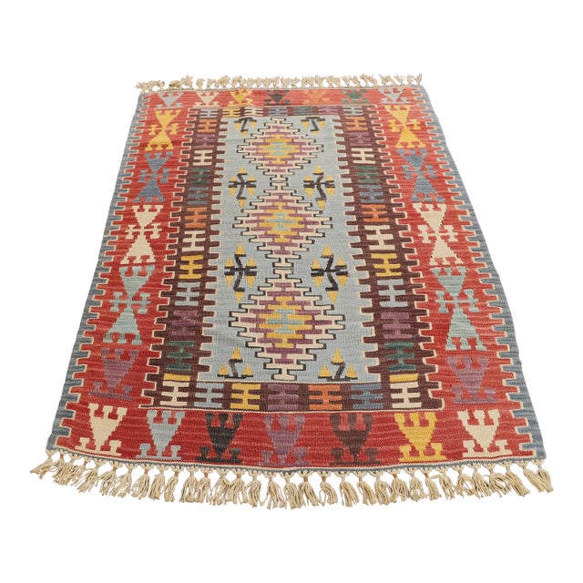 1960s Turkish Traditional Tribal Design Red Hand Knotted Oushak Kilim Rug For Sale