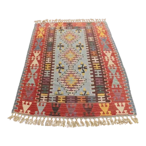 1960s Turkish Traditional Tribal Design Red Hand Knotted Oushak Kilim Rug