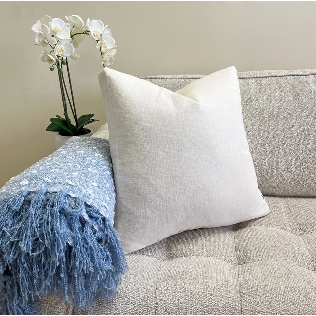 Not Yet Made - Made To Order Off-White Velvet Box Pillow With Feather Down Insert For Sale - Image 5 of 6