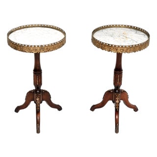 Antique French Marble Top Wine Tables, 1930, Set of 2 For Sale