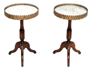 Antique French Marble Top Wine Tables, 1930, Set of 2