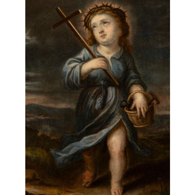 Flemish School Artist, Holy Child Jesus of the Passion, 17th century, Oil Painting on Canvas For Sale - Image 4 of 11