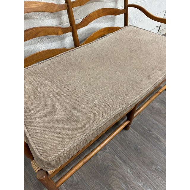 Vintage Country French Double Seat Ladder Back Rush Seat Bench Loveseat Settee For Sale - Image 14 of 16