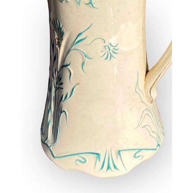 Ceramic Antique French Art Nouveau Majolica Pitcher by Saint Amand Et Hamage Nord For Sale - Image 7 of 9
