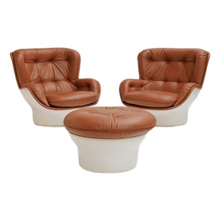 Karate Lounge Chairs and Ottomans by Michel Cadestin for Airborne, 1970s, Set of 3 For Sale