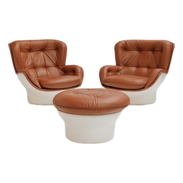 Karate Lounge Chairs and Ottomans by Michel Cadestin for Airborne, 1970s, Set of 3 For Sale