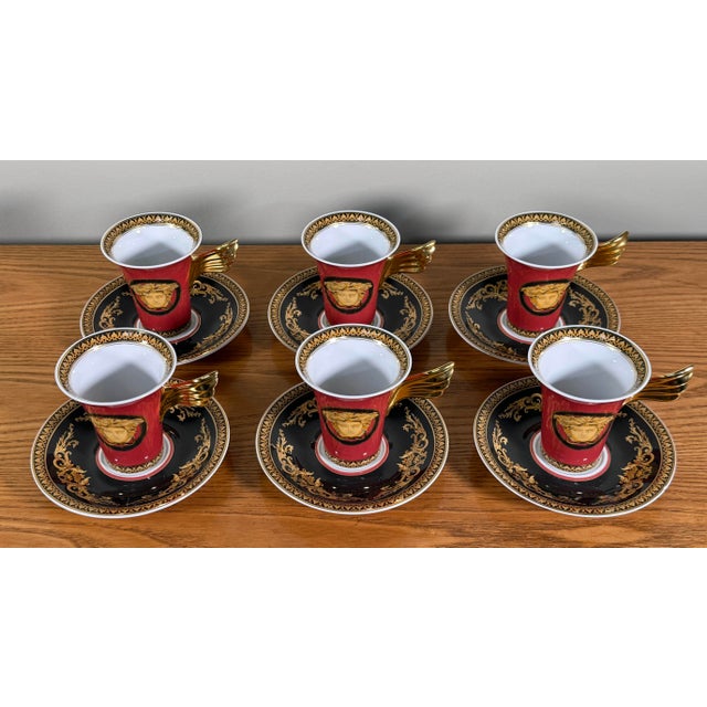 Baroque Versace Medusa Red Espresso Cups and Saucers - Set of 6 For Sale - Image 13 of 16