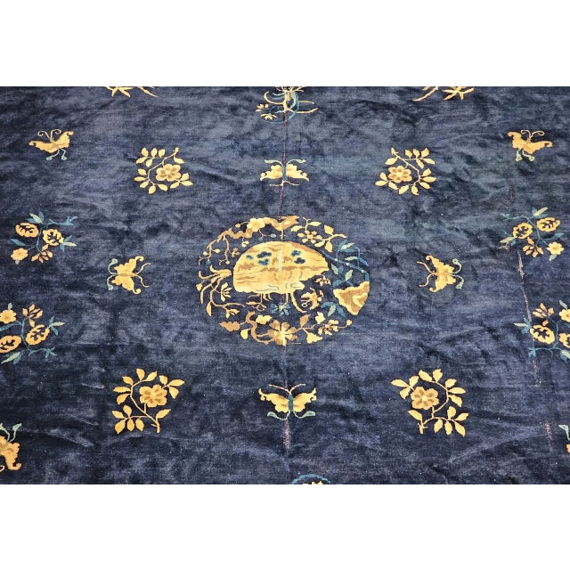 Textile Antique Chinese Art Deco Rug, Hand-Knotted Wool Pile, Floral Motifs, 1900s For Sale - Image 7 of 13