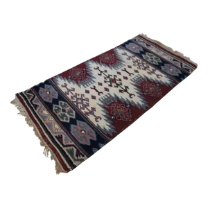 Late 20th Century Vintage Turkish Hand Knotted Geometric Wool Area Rug Mat 2' X 5'