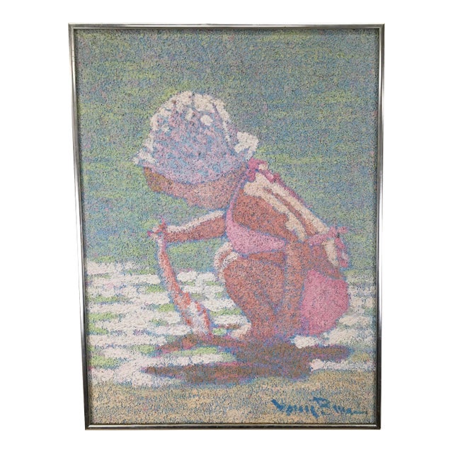 Henry Benson Girl on Beach Late 20th Century Impressionist Painting For Sale