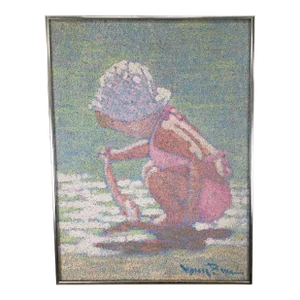 Henry Benson Girl on Beach Late 20th Century Impressionist Painting