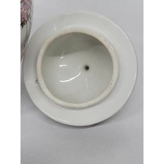 Vintage Ginger Jar Vase Pink and Black Lidded Hand Painted Chinese Asian Table Top Ceramic Art In good condition with gold...