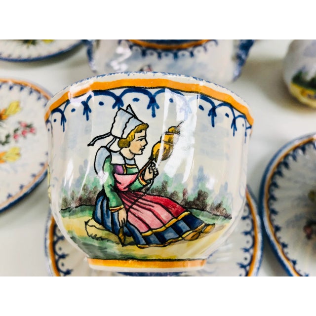 Ceramic Antique French Henriot Quimper Faience Coffee Set- 27 Pieces For Sale - Image 7 of 12