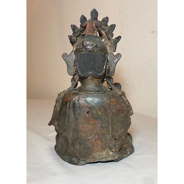 Antique 1600's Ming Dynasty Chinese Bodhisattva Guanyin Bronze Statue Sculpture For Sale - Image 11 of 16