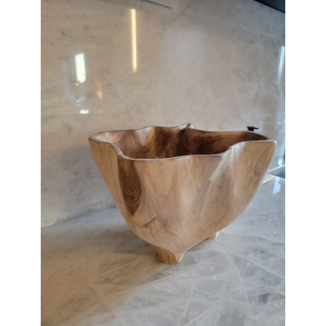 Wood Organic Free Form Footed Teak Root Bowl For Sale - Image 7 of 10