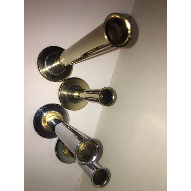 Mid-Century Modern Brass, Chrome & 24 Carat Candle Stick Holders- Set of 4 For Sale - Image 4 of 7
