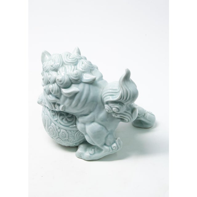 Chinoiserie Andrea by Sadek Celadon Foo Dog Figurines - a Pair For Sale - Image 3 of 13