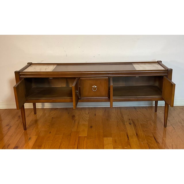 MidCentury Gordon's Furniture Low Credenza With Travertine Marble