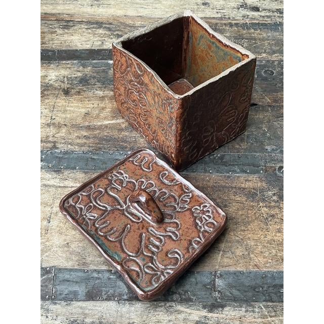Vintage Aboriginal Studio Pottery Lidded Floral Box For Sale - Image 4 of 12