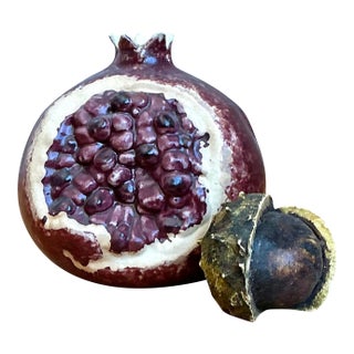 Vintage Glazed Ceramic Pomegranate and Lychee Nut - Set of 2 For Sale