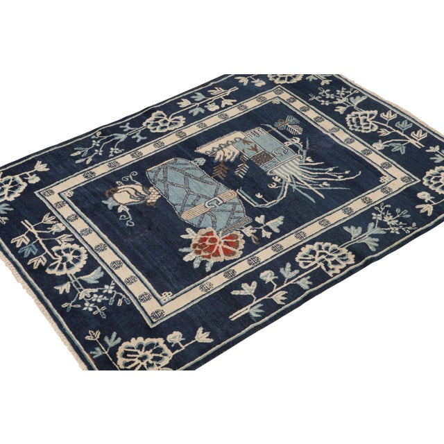 Rug & Kilim Antique Chinese Art Deco Rug in Navy Blue With Pictorial Patterns by Rug & Kilim For Sale - Image 4 of 7