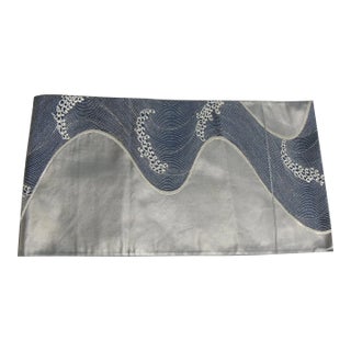 Vintage Silver and Blue Silk Obi For Sale