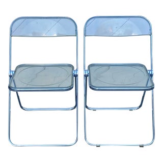 Italian Plia Folding Chairs by Giancarlo Piretti for Anonima Castelli Italy Lucite Chrome - A Pair For Sale