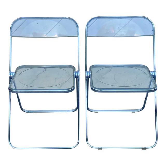 Italian Plia Folding Chairs by Giancarlo Piretti for Anonima Castelli Italy Lucite Chrome - A Pair For Sale
