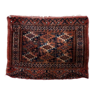 1900s, Handmade Antique Turkmen Yomud Collectible Mat Rug 1.3' X 1.6' For Sale