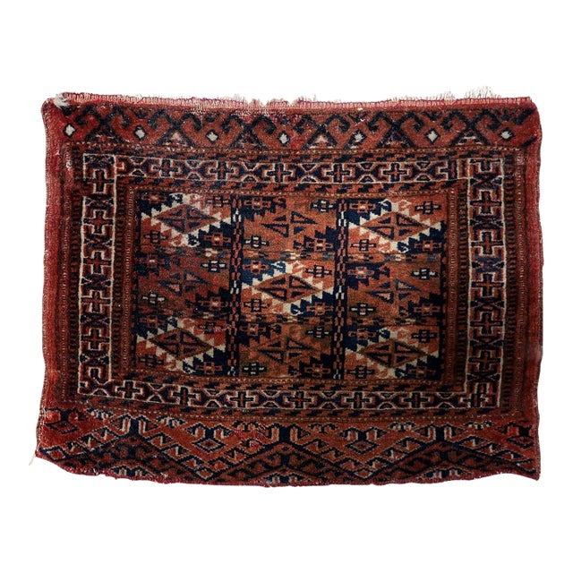 1900s, Handmade Antique Turkmen Yomud Collectible Mat Rug 1.3' X 1.6' For Sale