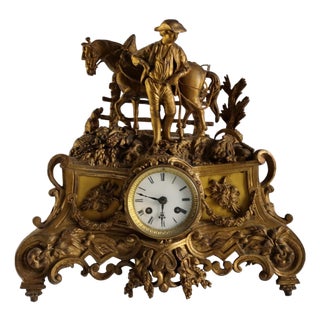 Gilded Antimony Mantel Clock For Sale