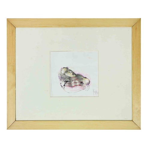 Woman, Ink and Watercolor on Paper, 1990s, Framed For Sale