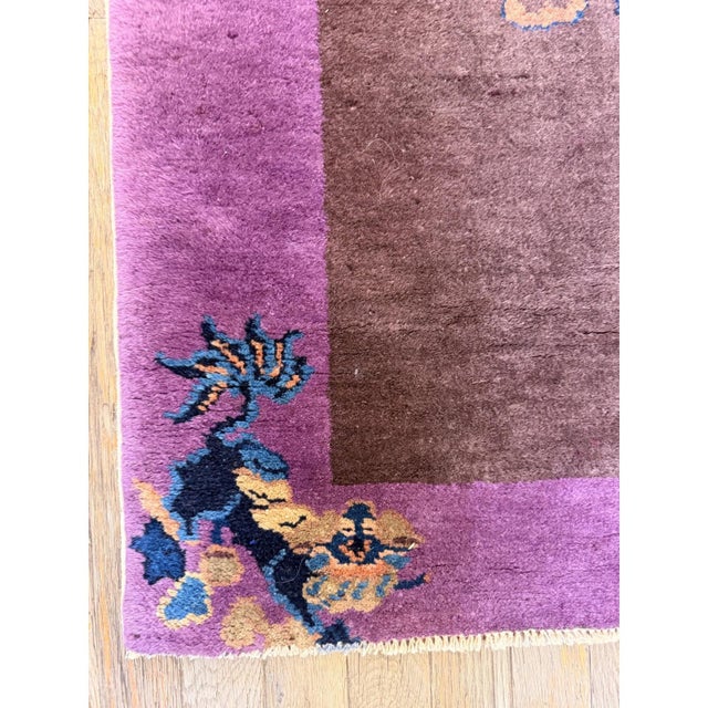 1920s 1920s Brown Traditional Motifs Geometric Antique Chinese Art Deco Runner Rug For Sale - Image 5 of 6