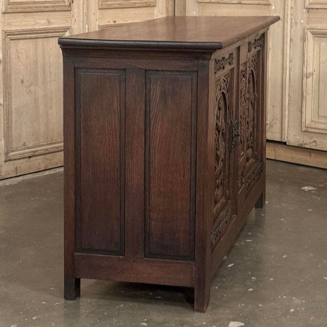 French Gothic Revival Oak Coffer Buffet With Iron Hardware For Sale - Image 14 of 18